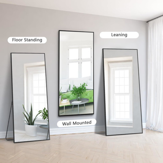 A2ZHOME 65x22 Inch Full Length Mirror, Modern Standing Floor Mirror with Black Aluminum Alloy Frame – Ideal for Living Room, Bedroom, Bathroom, Cloakroom, Hallway
