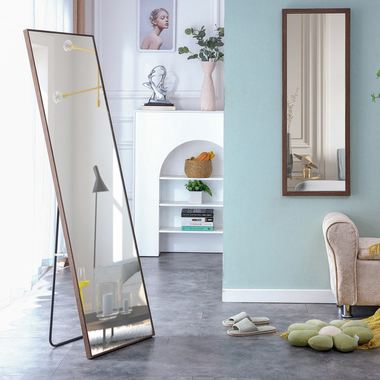 A2ZHOME Brown Solid Wood Frame Full-Length Mirror, 63"x19" Dressing Mirror – Floor or Wall Mounted for Bedroom, Home, Porch, Clothing Store