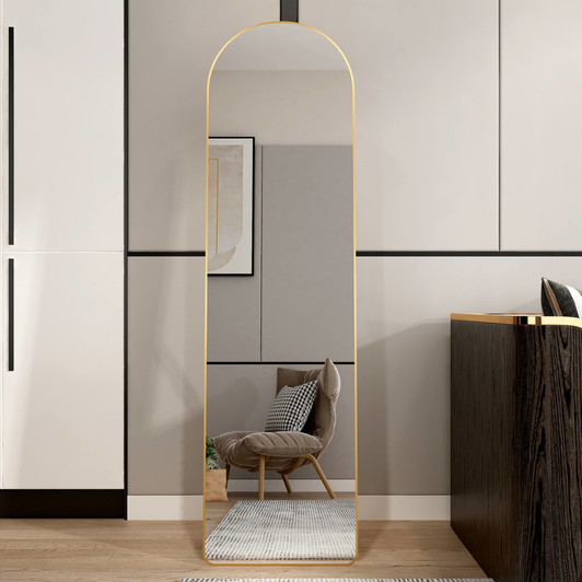A2ZHOME 1st Generation Floor Mounted Full-Length Mirror, 60"x16.5" Arched Wall Mirror with Gold Aluminum Alloy Frame – Ideal for Bathroom, Bedroom, Porc
