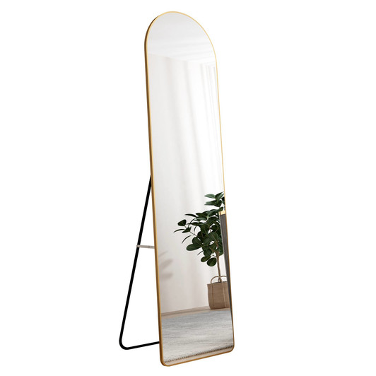 A2ZHOME 1st Generation Floor Mounted Full-Length Mirror, 60"x16.5" Arched Wall Mirror with Gold Aluminum Alloy Frame – Ideal for Bathroom, Bedroom, Porc