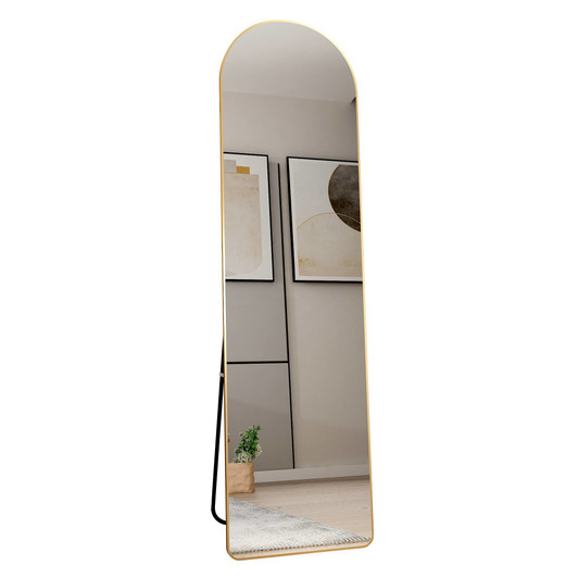 A2ZHOME 1st Generation Floor Mounted Full-Length Mirror, 60"x16.5" Arched Wall Mirror with Gold Aluminum Alloy Frame – Ideal for Bathroom, Bedroom, Porc