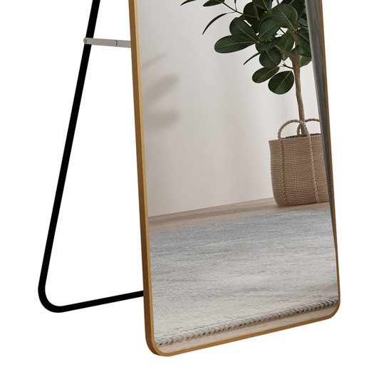 A2ZHOME 1st Generation Floor Mounted Full-Length Mirror, 60"x16.5" Arched Wall Mirror with Gold Aluminum Alloy Frame – Ideal for Bathroom, Bedroom, Porc