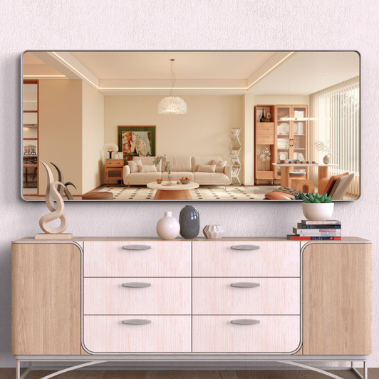 A2ZHOME Oversized Bathroom Mirror with Removable Tray, 72x32 Inches Wall Mount Mirror – Aluminum Framed Full Length Mirror for Bedroom, Living Room, Silver