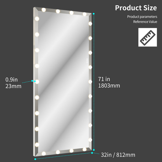 A2ZHOME 72x32 Inch Oversized Vanity Mirror with 3 Color Modes – Lighted Standing Floor Mirror for Dressing Room, Bedroom, Hotel, Silver
