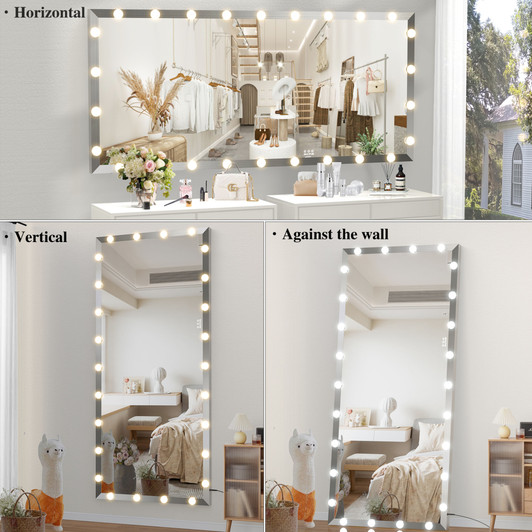 A2ZHOME 72x32 Inch Oversized Vanity Mirror with 3 Color Modes – Lighted Standing Floor Mirror for Dressing Room, Bedroom, Hotel, Silver