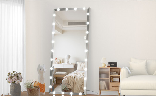 A2ZHOME 72x32 Inch Oversized Vanity Mirror with 3 Color Modes – Lighted Standing Floor Mirror for Dressing Room, Bedroom, Hotel, Silver