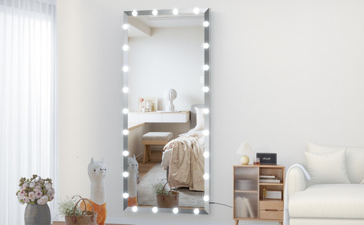 A2ZHOME 72x32 Inch Oversized Vanity Mirror with 3 Color Modes – Lighted Standing Floor Mirror for Dressing Room, Bedroom, Hotel, Silver