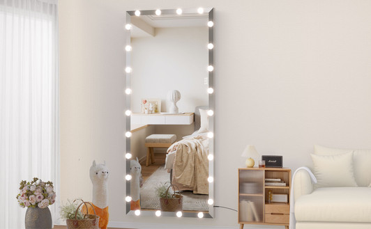 A2ZHOME 72x32 Inch Oversized Vanity Mirror with 3 Color Modes – Lighted Standing Floor Mirror for Dressing Room, Bedroom, Hotel, Silver