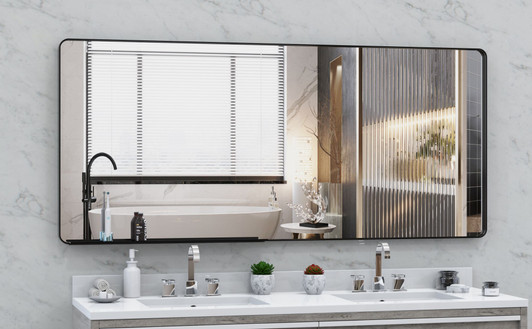 A2ZHOME Oversized Bathroom Mirror with Removable Tray, 72x32 Inch Wall Mount Mirror – Black Aluminum Framed Full