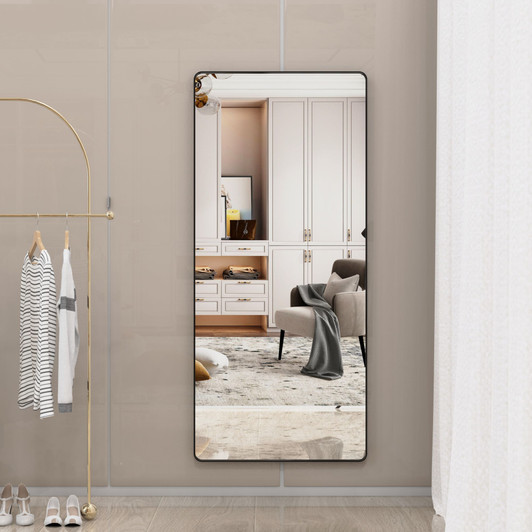 A2ZHOME Oversized Bathroom Mirror with Removable Tray, 72x32 Inch Wall Mount Mirror – Black Aluminum Framed Full