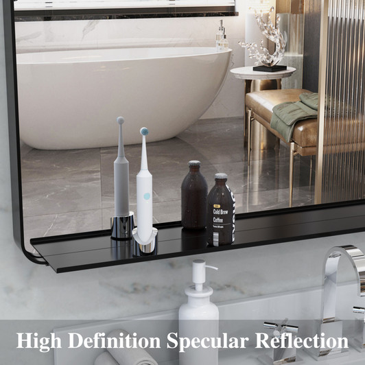 A2ZHOME Oversized Bathroom Mirror with Removable Tray, 72x32 Inch Wall Mount Mirror – Black Aluminum Framed Full