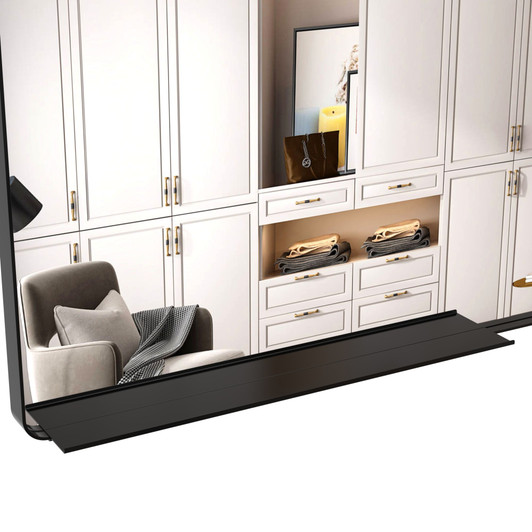 A2ZHOME Oversized Bathroom Mirror with Removable Tray, 72x32 Inch Wall Mount Mirror – Black Aluminum Framed Full