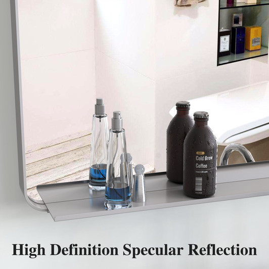 A2ZHOME Silver 72 x 36 Inch Oversized Full-Length Mirror with Mobile Tray – Aluminum Framed Wall-Mounted Mirror for Bedroom, Living Room, Bathroom