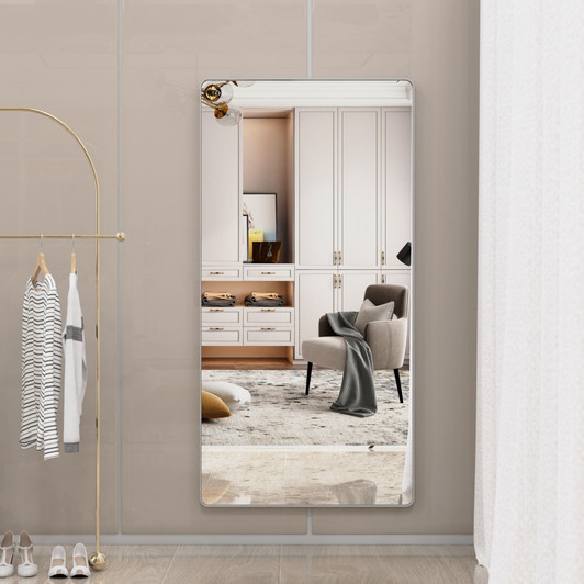 A2ZHOME Silver 72 x 36 Inch Oversized Full-Length Mirror with Mobile Tray – Aluminum Framed Wall-Mounted Mirror for Bedroom, Living Room, Bathroom