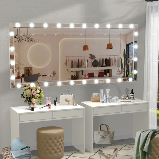 A2ZHOME Hollywood LED Full Body Mirror with Lights, 72 x 36 Inch Extra Large Full-Length Vanity Mirror – Aluminum Framed with 3 Color Modes, Silver