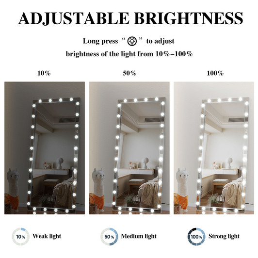A2ZHOME Hollywood LED Full Body Mirror with Lights, 72 x 36 Inch Extra Large Full-Length Vanity Mirror – Aluminum Framed with 3 Color Modes, Silver