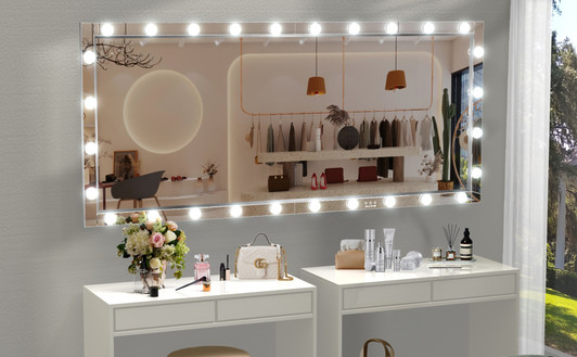 A2ZHOME Hollywood LED Full Body Mirror with Lights, 72 x 36 Inch Extra Large Full-Length Vanity Mirror – Aluminum Framed with 3 Color Modes, Silver