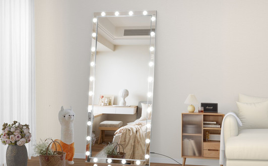 A2ZHOME Hollywood LED Full Body Mirror with Lights, 72 x 36 Inch Extra Large Full-Length Vanity Mirror – Aluminum Framed with 3 Color Modes, Silver