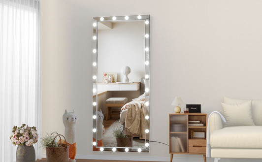 A2ZHOME Hollywood LED Full Body Mirror with Lights, 72 x 36 Inch Extra Large Full-Length Vanity Mirror – Aluminum Framed with 3 Color Modes, Silver