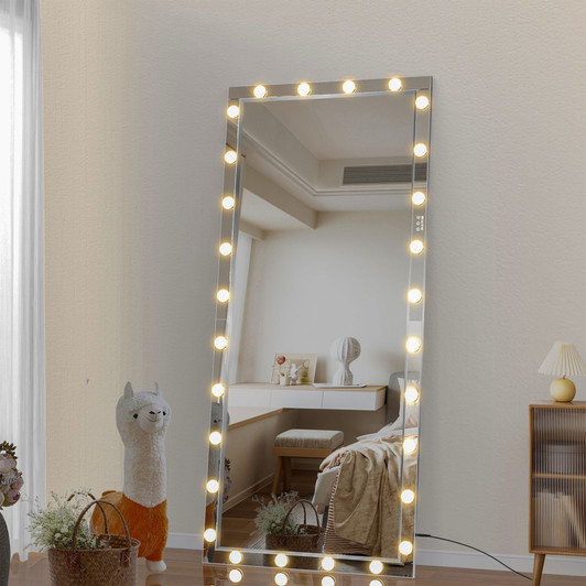 A2ZHOME Hollywood LED Full Body Mirror with Lights, 72 x 36 Inch Extra Large Full-Length Vanity Mirror – Aluminum Framed with 3 Color Modes, Silver