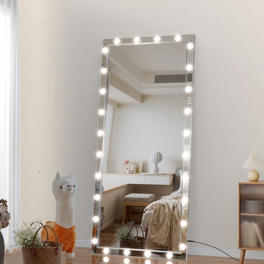 A2ZHOME Hollywood LED Full Body Mirror with Lights, 72 x 36 Inch Extra Large Full-Length Vanity Mirror – Aluminum Framed with 3 Color Modes, Silver