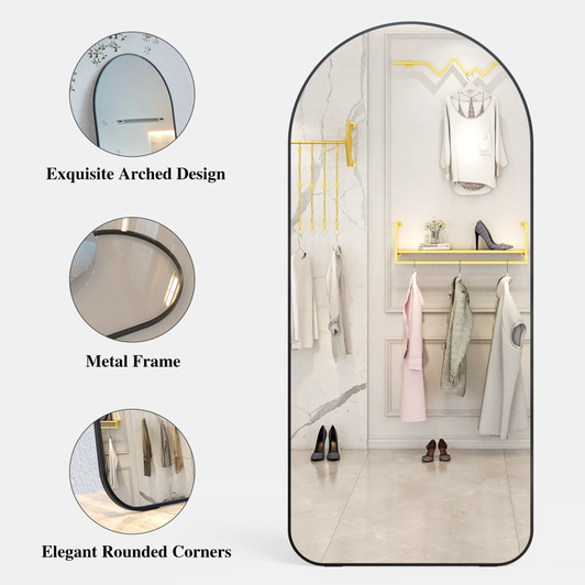 A2ZHOME Arch Full Length Mirror, 71" x 32" Oversized Full Body Mirror – Black Metal Frame Standing Mirror for Bedroom, Living Room, Dressing Room