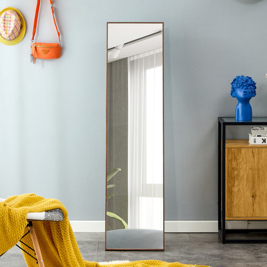 A2ZHOME 3rd Generation Brown Solid Wood Frame Full Length Mirror, 58" x 15" – Floor Standing Dressing Mirror for Bedroom, Porch, Clothing Store