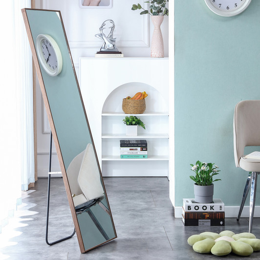 A2ZHOME 3rd Generation Brown Solid Wood Frame Full Length Mirror, 58" x 15" – Floor Standing Dressing Mirror for Bedroom, Porch, Clothing Store
