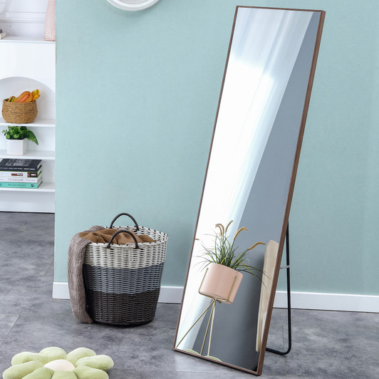 A2ZHOME 3rd Generation Brown Solid Wood Frame Full Length Mirror, 58" x 15" – Floor Standing Dressing Mirror for Bedroom, Porch, Clothing Store