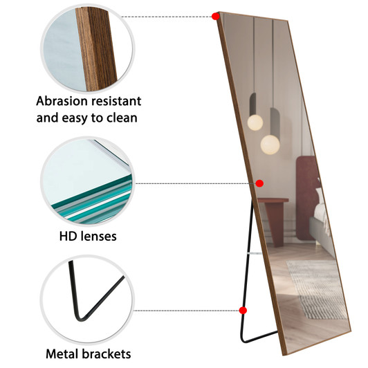 A2ZHOME 3rd Generation Brown Solid Wood Frame Full Length Mirror, 58" x 15" – Floor Standing Dressing Mirror for Bedroom, Porch, Clothing Store