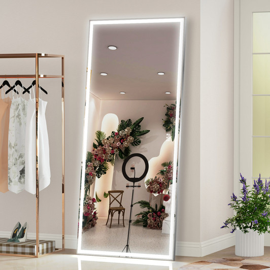 A2ZHOME 72x32 Inch Oversized LED Bathroom Mirror with Lights – Wall Mounted Mirror with 3 Color Modes, Silver Aluminum Frame Full-Length Mirror for Bedroom, Living Room