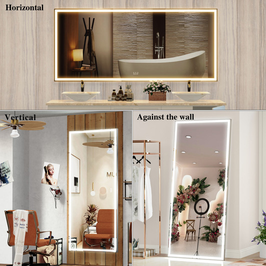 A2ZHOME 72x32 Inch Oversized LED Bathroom Mirror with Lights – Wall Mounted Mirror with 3 Color Modes, Silver Aluminum Frame Full-Length Mirror for Bedroom, Living Room