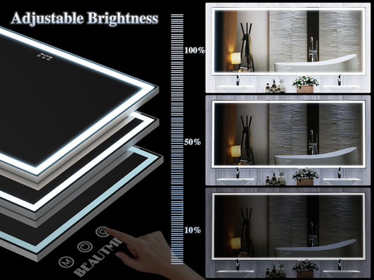A2ZHOME 72x32 Inch Oversized LED Bathroom Mirror with Lights – Wall Mounted Mirror with 3 Color Modes, Silver Aluminum Frame Full-Length Mirror for Bedroom, Living Room