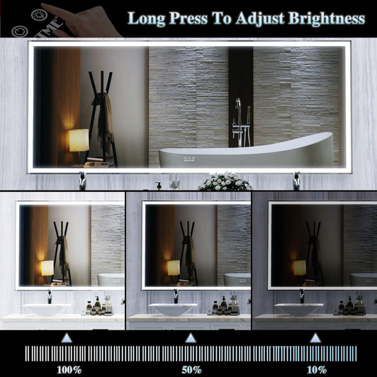 A2ZHOME 72x32 Inch Oversized LED Bathroom Mirror with Lights – Wall Mounted Mirror with 3 Color Modes, Silver Aluminum Frame Full-Length Mirror for Bedroom, Living Room