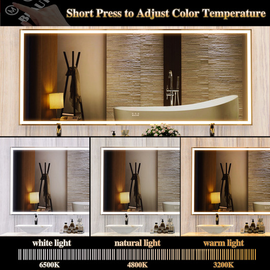 A2ZHOME 72x32 Inch Oversized LED Bathroom Mirror with Lights – Wall Mounted Mirror with 3 Color Modes, Silver Aluminum Frame Full-Length Mirror for Bedroom, Living Room