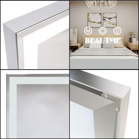 A2ZHOME 72x32 Inch Oversized LED Bathroom Mirror with Lights – Wall Mounted Mirror with 3 Color Modes, Silver Aluminum Frame Full-Length Mirror for Bedroom, Living Room