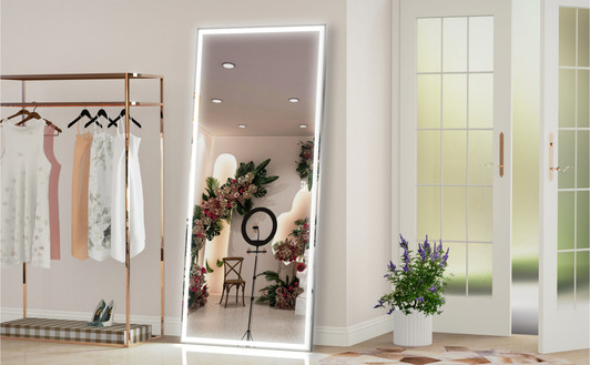 A2ZHOME 72x32 Inch Oversized LED Bathroom Mirror with Lights – Wall Mounted Mirror with 3 Color Modes, Silver Aluminum Frame Full-Length Mirror for Bedroom, Living Room