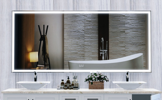 A2ZHOME 72x32 Inch Oversized LED Bathroom Mirror with Lights – Wall Mounted Mirror with 3 Color Modes, Silver Aluminum Frame Full-Length Mirror for Bedroom, Living Room