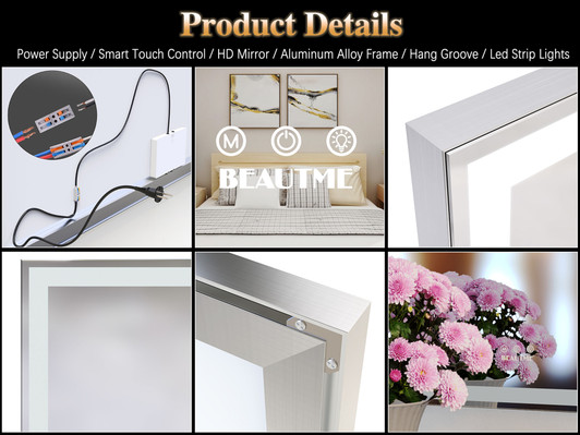 A2ZHOME 72x32 Inch Oversized LED Bathroom Mirror with Lights – Wall Mounted Mirror with 3 Color Modes, Silver Aluminum Frame Full-Length Mirror for Bedroom, Living Room