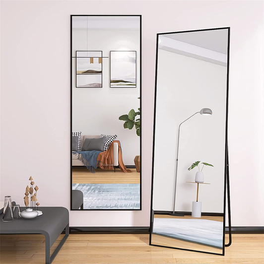 A2ZHOME Wall-Mounted Black Alloy Frame Full Length Mirror – Sleek Modern Design for Any Room