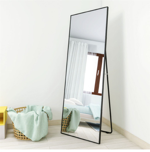 A2ZHOME Wall-Mounted Black Alloy Frame Full Length Mirror – Sleek Modern Design for Any Room