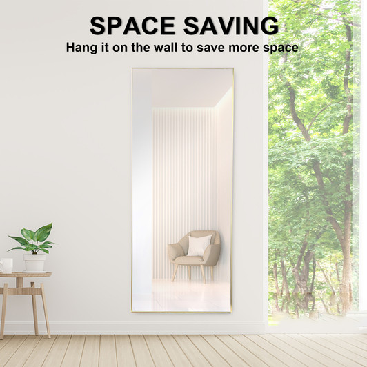 A2ZHOME 65" x 22" Gold Full Length Mirror – Floor Mirror with Stand and Wall-Mounted Option, Aluminum Frame for Bedroom