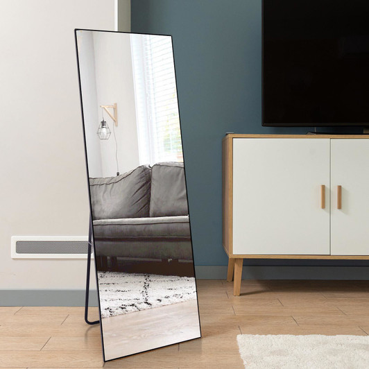 A2ZHOME 65" x 22" Black Full Length Mirror – Floor Mirror with Stand, Aluminum Frame Dressing Mirror for Bedroom