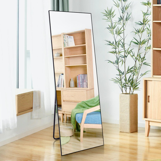 A2ZHOME 65" x 22" Black Full Length Mirror – Floor Mirror with Stand, Aluminum Frame Dressing Mirror for Bedroom