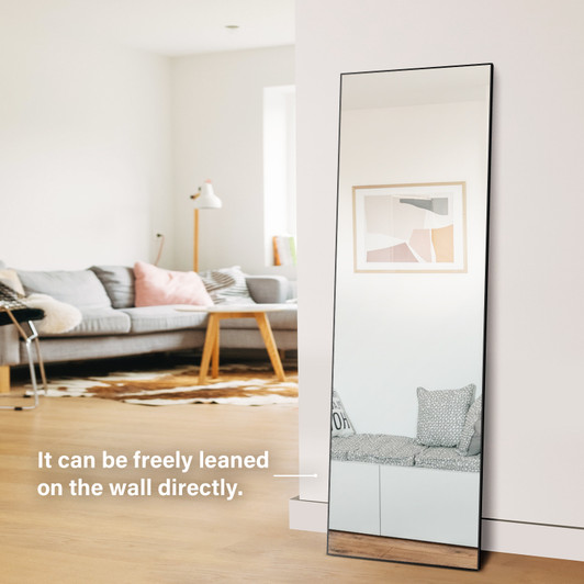 A2ZHOME 65" x 22" Black Full Length Mirror – Floor Mirror with Stand, Aluminum Frame Dressing Mirror for Bedroom