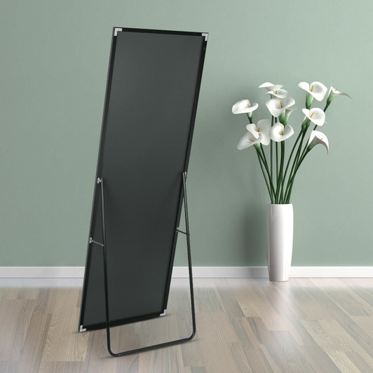 A2ZHOME 65" x 22" Black Full Length Mirror – Floor Mirror with Stand, Aluminum Frame Dressing Mirror for Bedroom