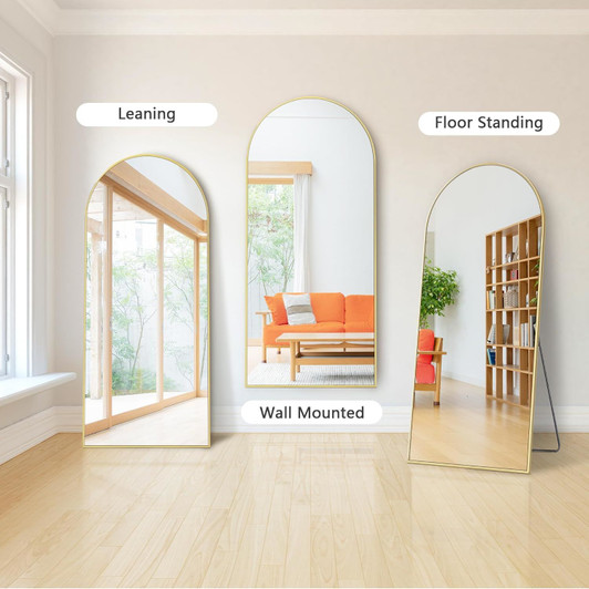 A2ZHOME 64" x 21" Gold Arch Full Length Mirror – Aluminum Alloy Frame, Free-Standing, Hanging, or Leaning