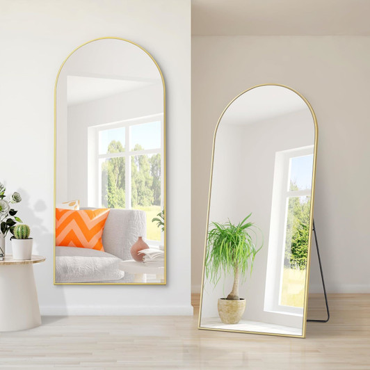 A2ZHOME 64" x 21" Gold Arch Full Length Mirror – Aluminum Alloy Frame, Free-Standing, Hanging, or Leaning
