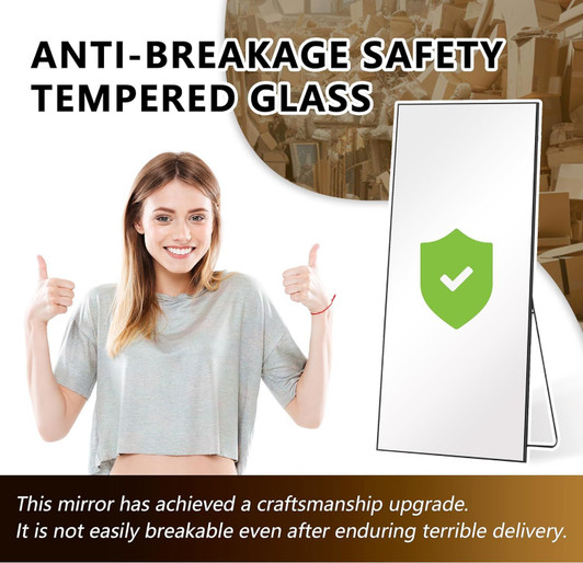 A2ZHOME 64" x 21" Black Full Length Mirror – Aluminum Alloy Frame, Free-Standing, Hanging, or Leaning
