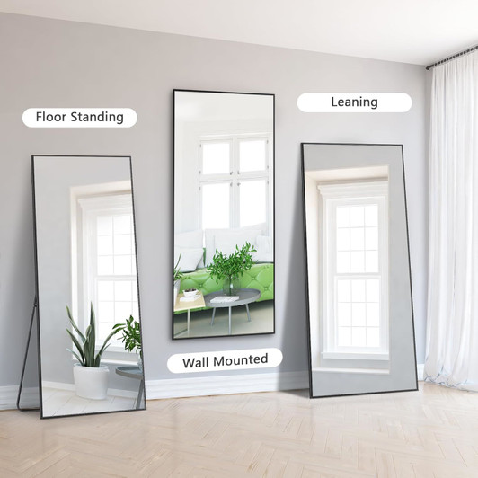 A2ZHOME 64" x 21" Black Full Length Mirror – Aluminum Alloy Frame, Free-Standing, Hanging, or Leaning